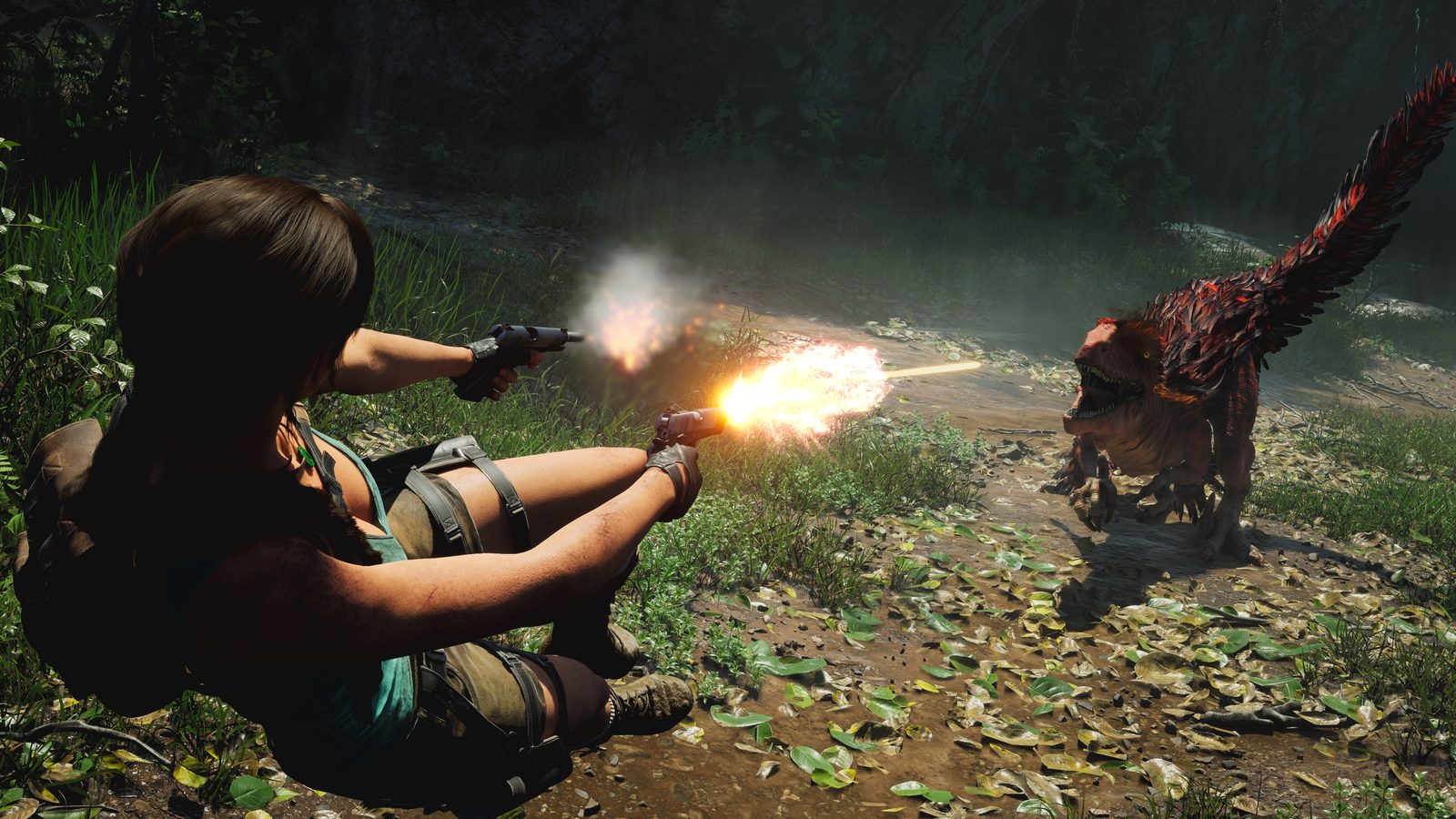 Lara Croft in classic kit during a combat flourish