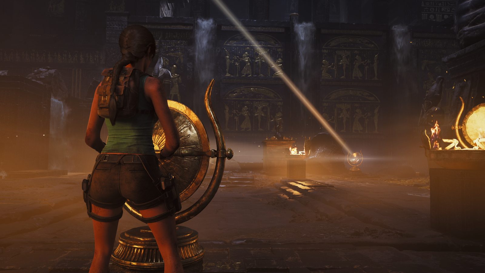 Lara Croft inside a relic-filled Egyptian temple