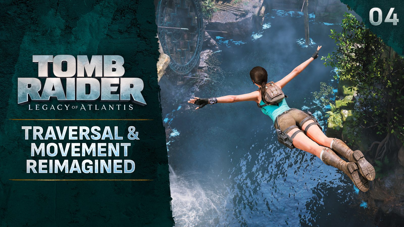Lara Croft diving during traversal in Tomb Raider Legacy of Atlantis